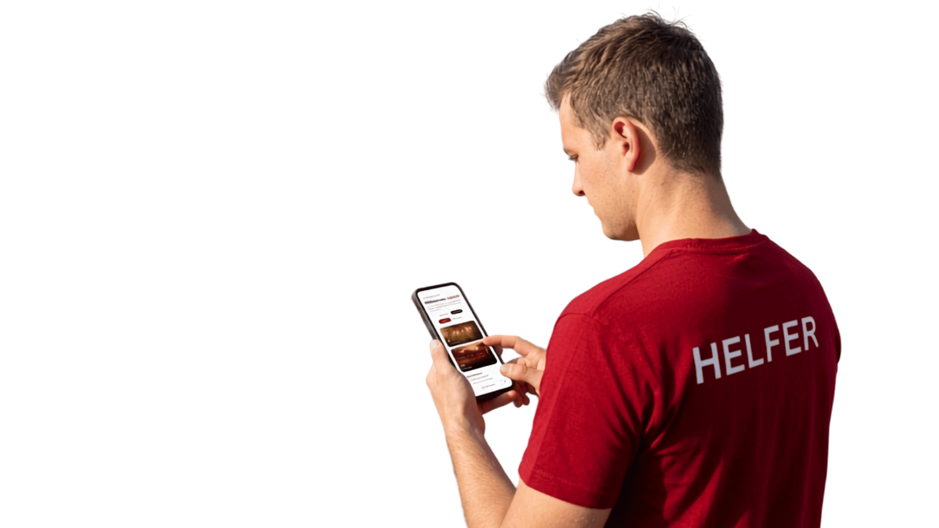 Helfer mit EventReady-App auf dem Smartphone